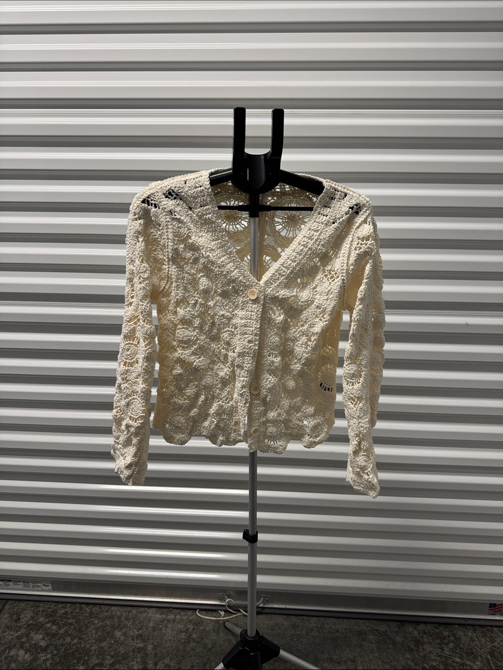 POL Cream Crochet Button-Up Cardigan